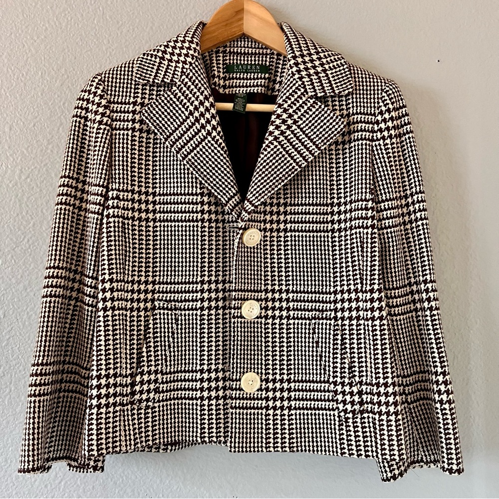 Lauren Ralph Lauren | Brown and White Plaid Coat Blazer